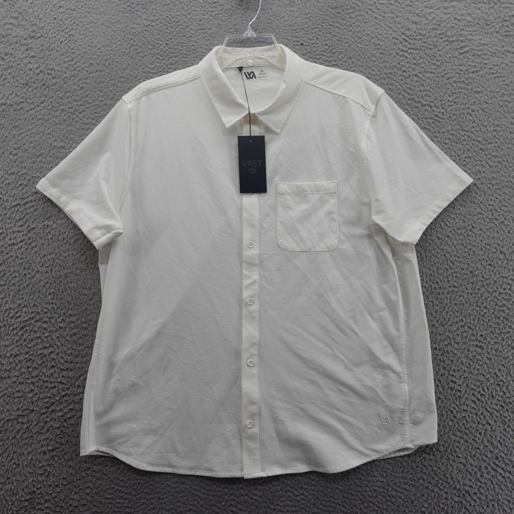VRST Refined Knit Button Down‎ Shirt Size Medium White Men Stylish Athletic NWT